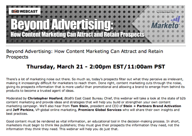 Content Marketing Webinar on March 21st at 2pm EST